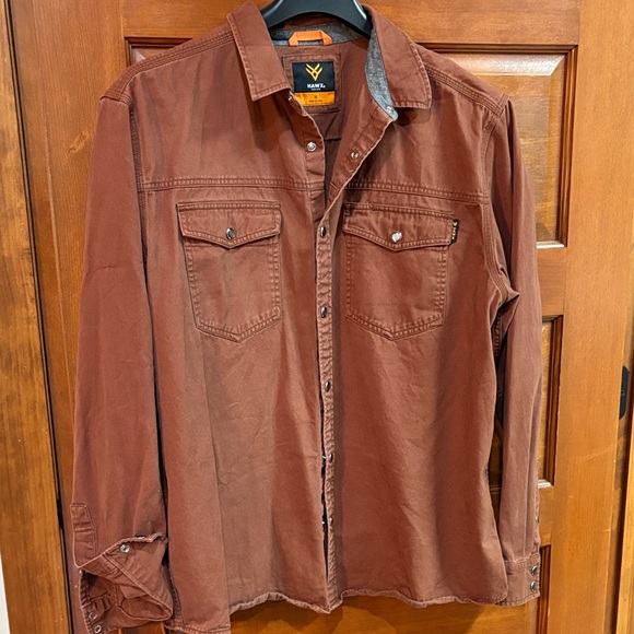 Hawx Men's Brown Casual Shirt work shirt with snaps - Picture 1 of 5